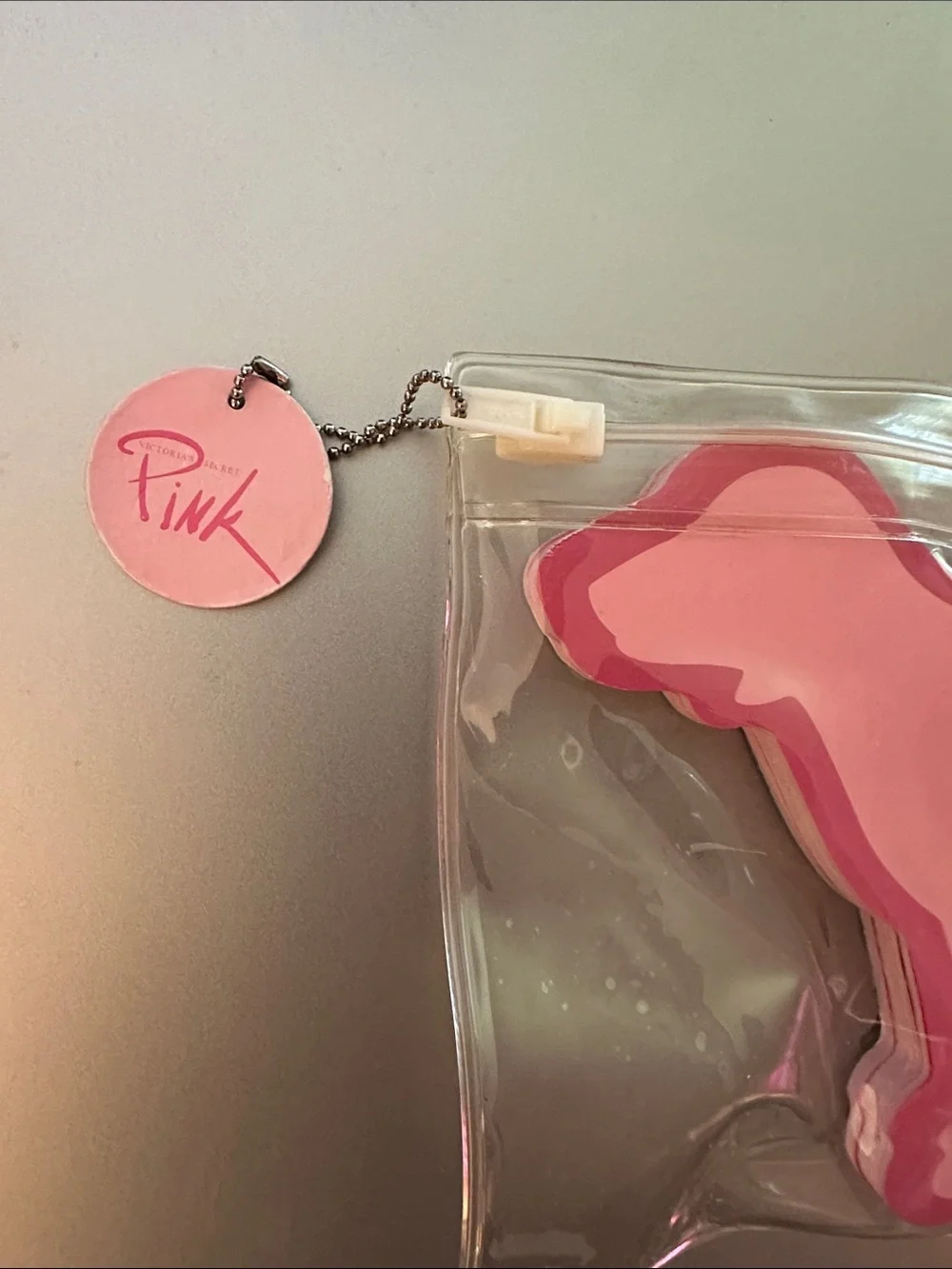 PINK Victoria's Secret Vintage Clear Vinyl Pouch with Pink Dog sticky notes